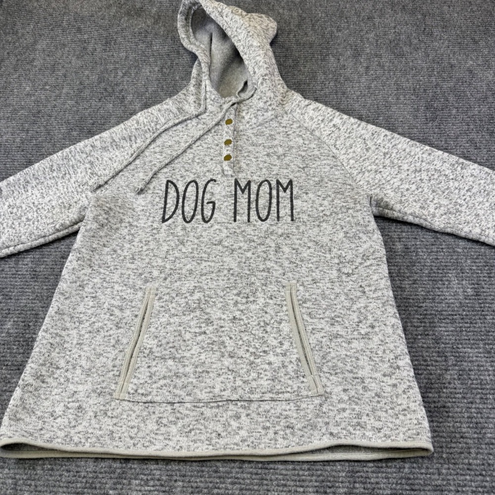 Dog lovers women's Lg Gray Dog Mom Hoodie Long Sleeve Pocket Tunic Top Paw Print